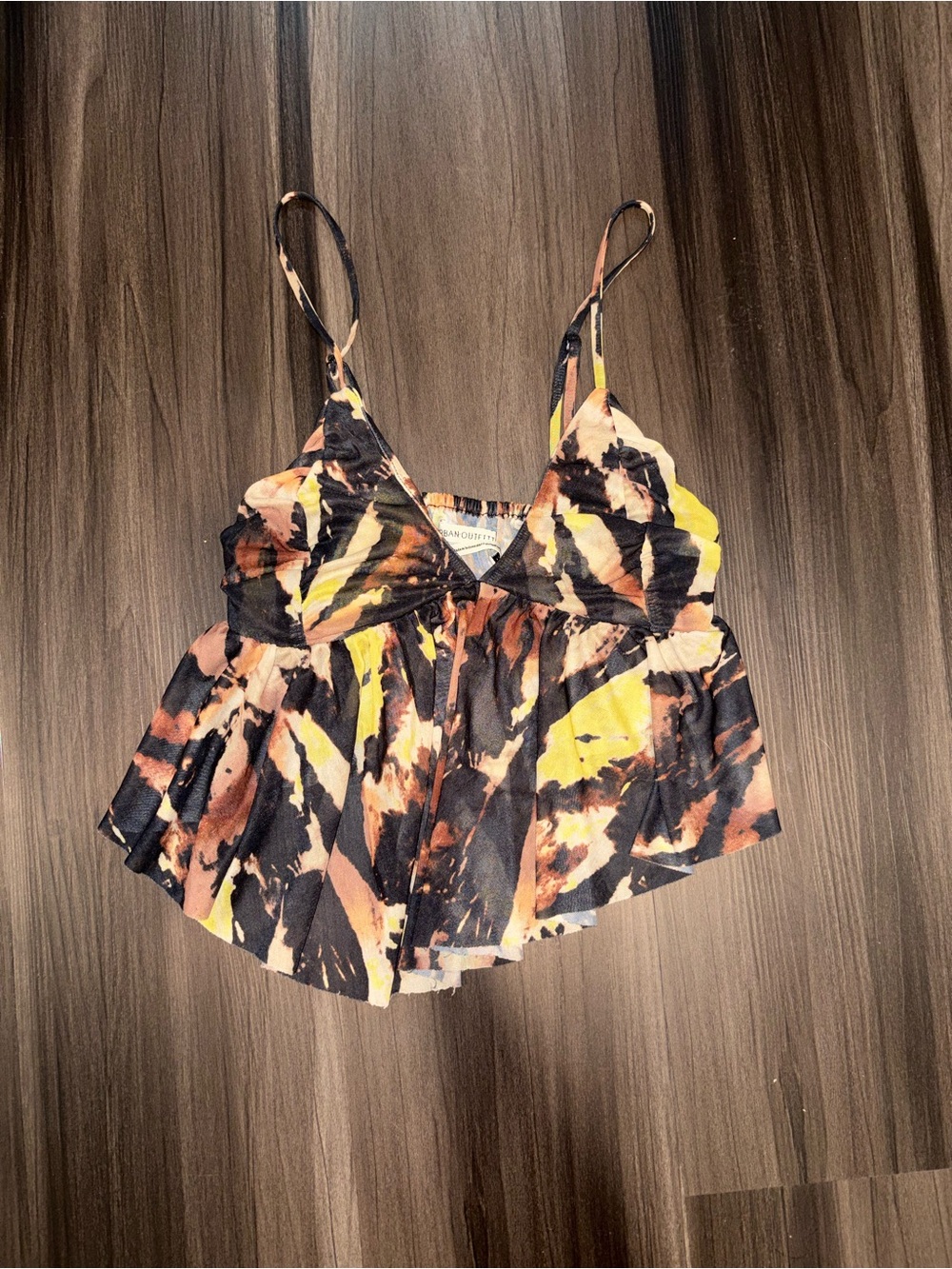 Urban Outfitters Tie-Dye Spaghetti Strap Cami Top - Black/Yellow/Brown